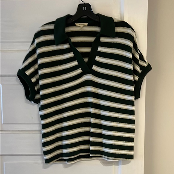 Madewell Striped Green and White Women's Top Small - Picture 5 of 6
